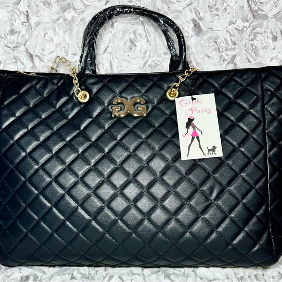NWT Gilda Paris Large Quilted Tote Black Bag "G" Logo Quilted Tote MSRP $199 - Picture 2 of 10